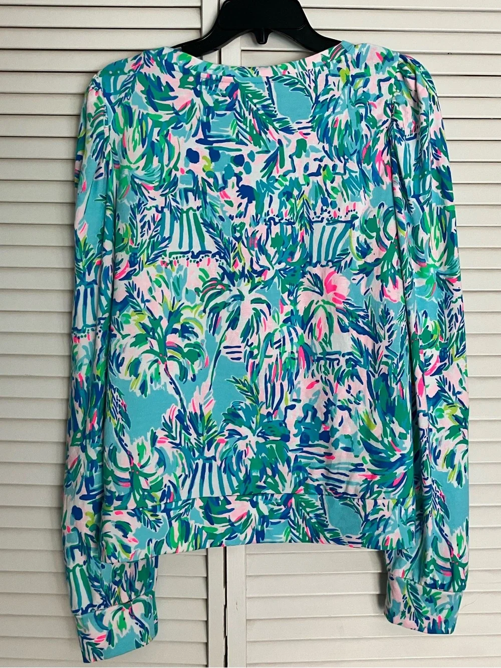 NWOT Lilly Pulitzer Jansen Sweatshirt Ibiza Cabana Cocktail Floral Puff Sleeve